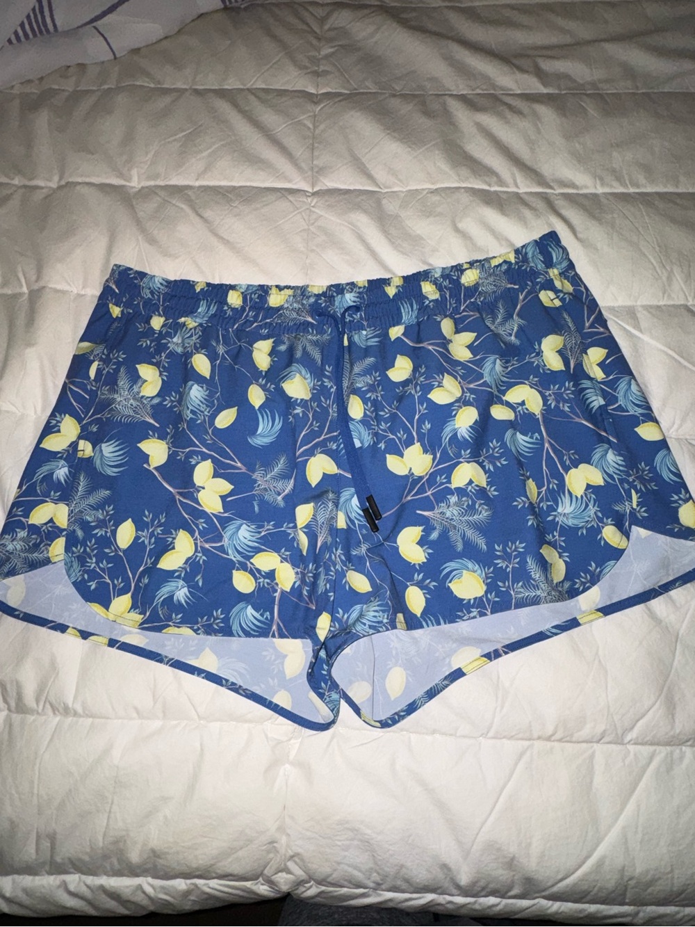 Alpine Design Blue Athletic Shorts with Yellow Floral Print